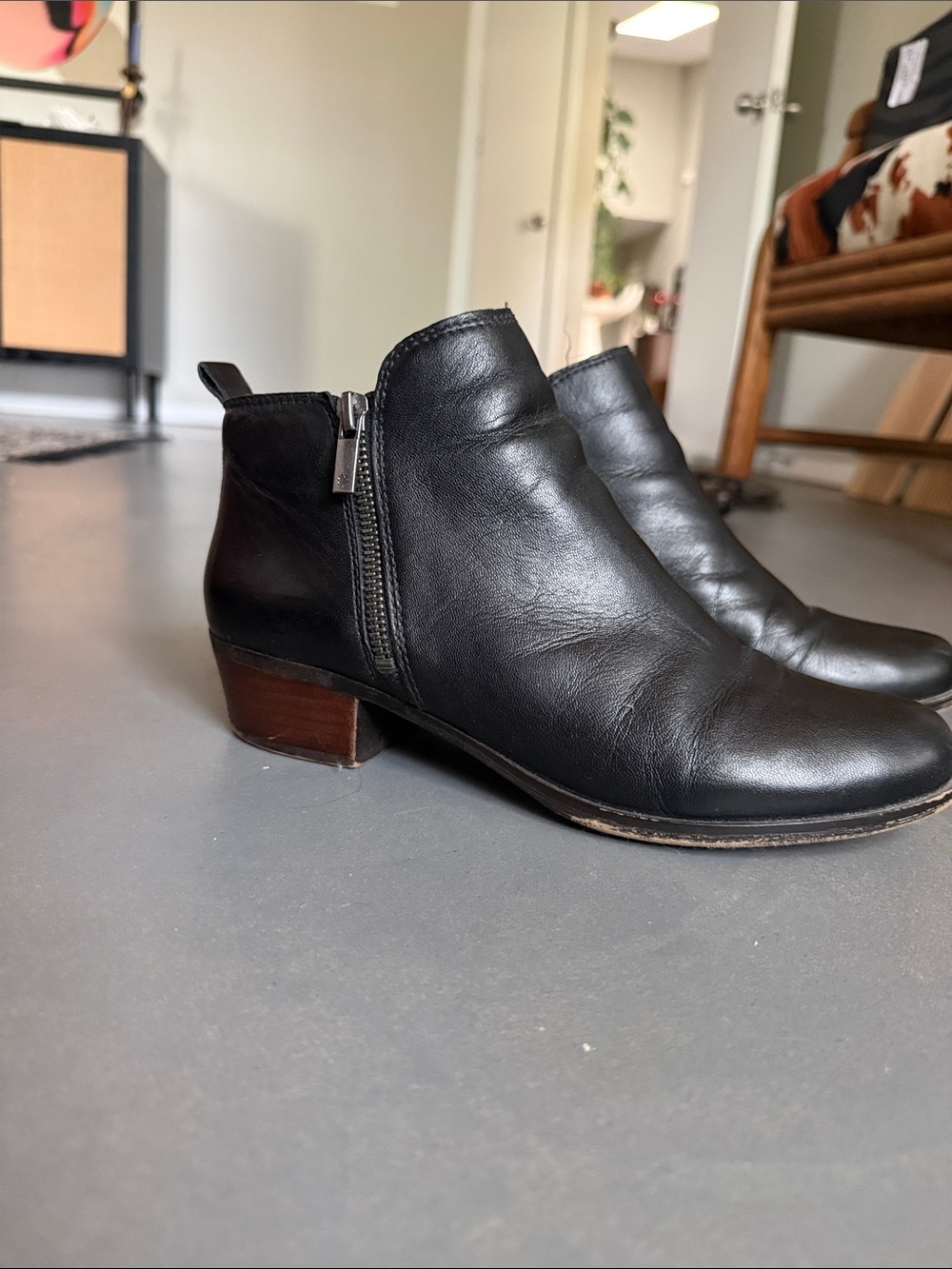 Lucky Brand Black Leather Ankle Booties with Side Zip